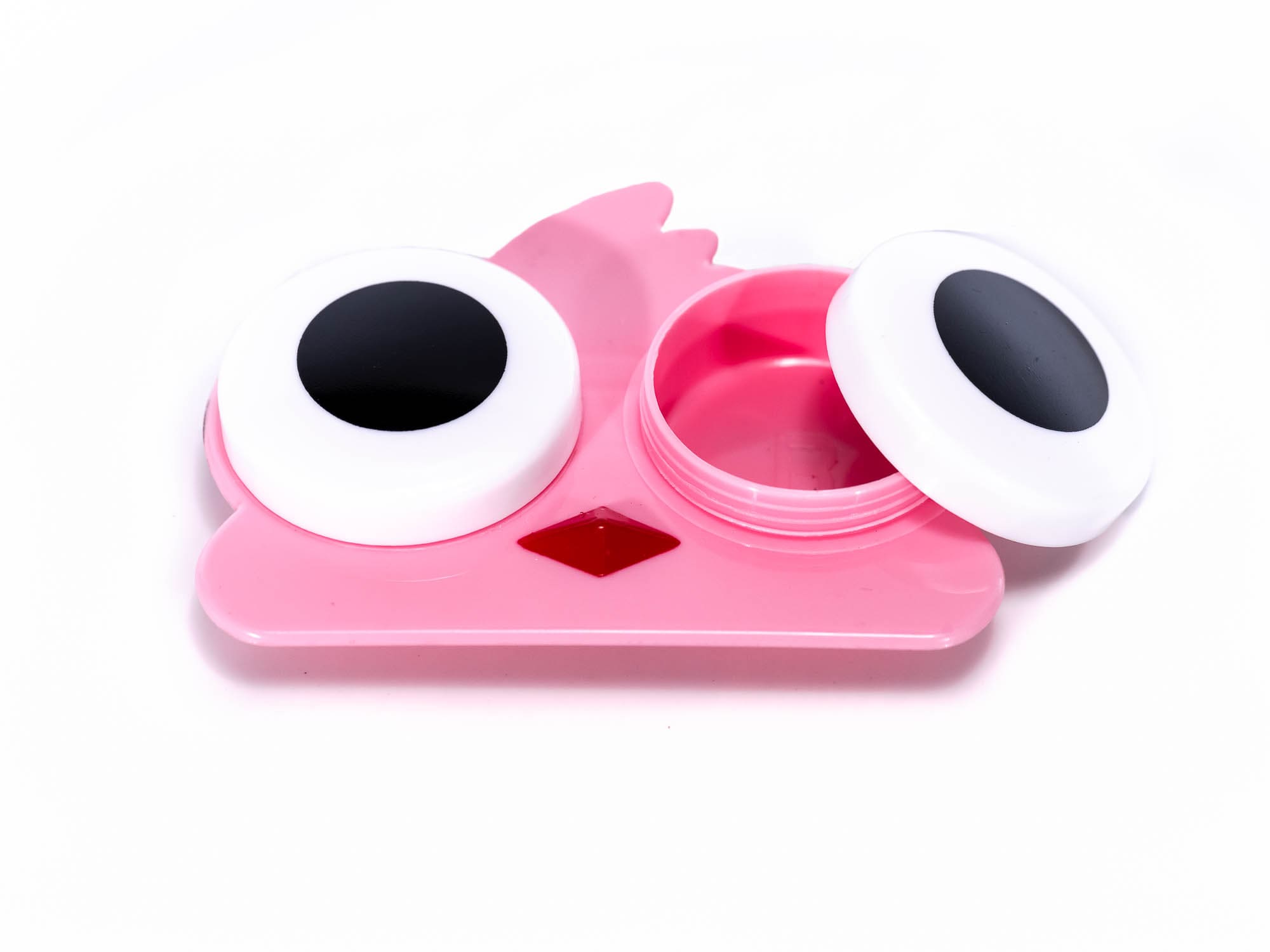 étui oiseau rose pour lentilles de couleur