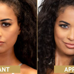 lentilles bleues pour les yeux foncés avant après